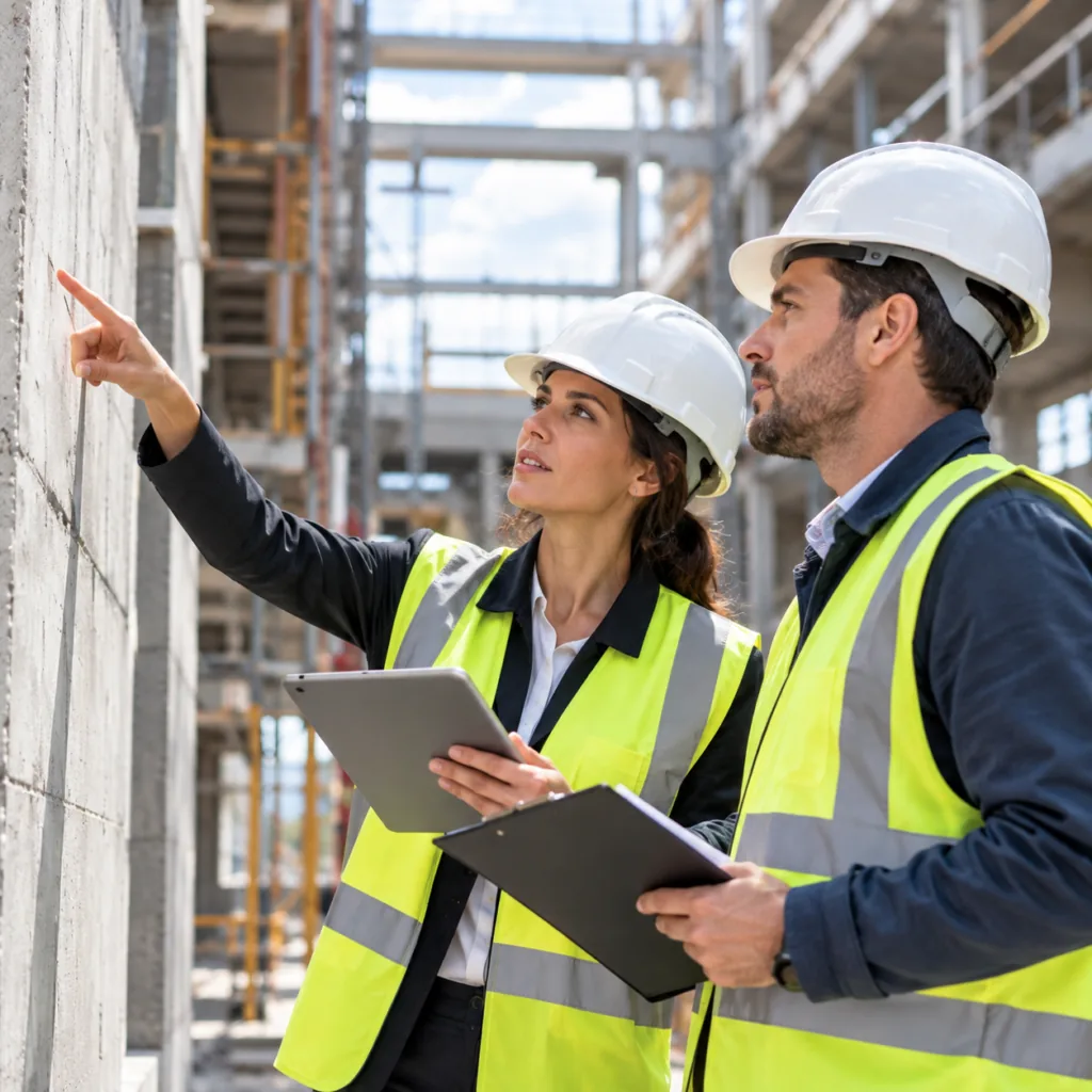 Experts en bâtiment inspectant un chantier